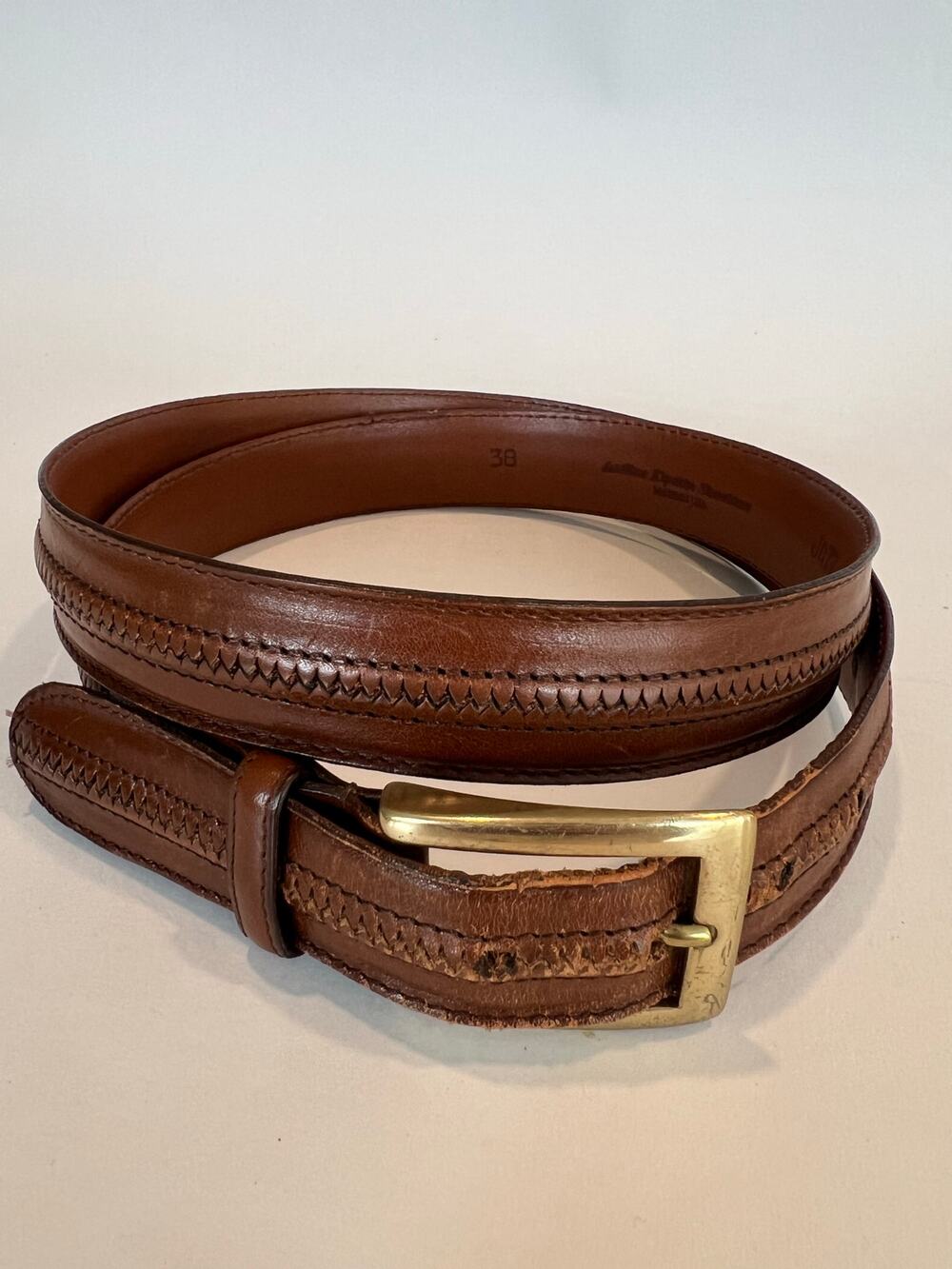 Johnston & Murphy Made in Italy Brown Leather Belt Solid Brass Size 38 SG